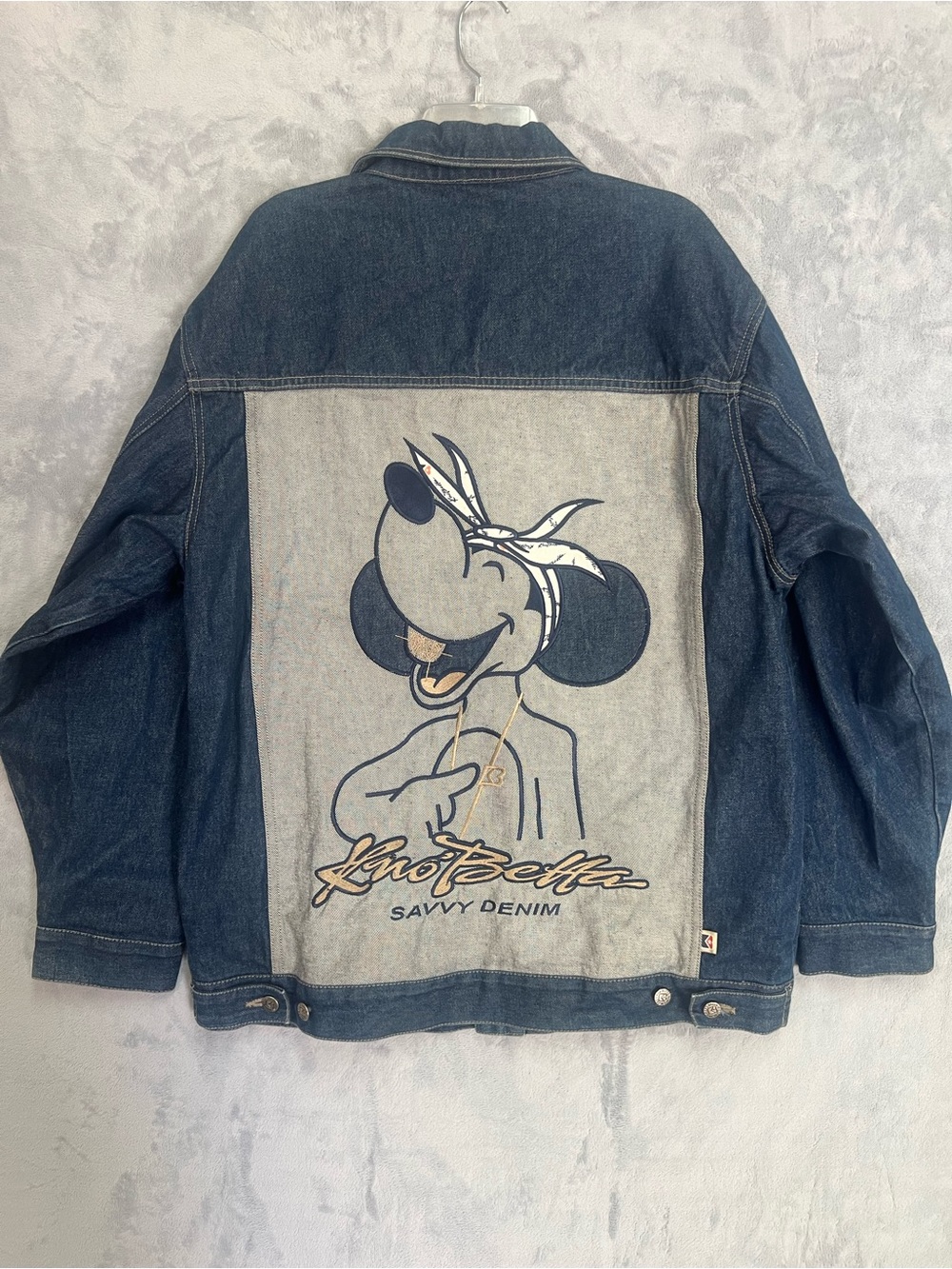 VTG Kno Betta Savvy Denim Mickey Mouse Trucker Jacket Mens Large Hip Hop Y2K